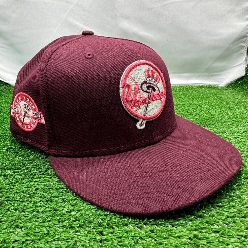 New York Yankees New Era 59FIFTY Fitted Hat Size 8 Maroon Cooperstown Collection